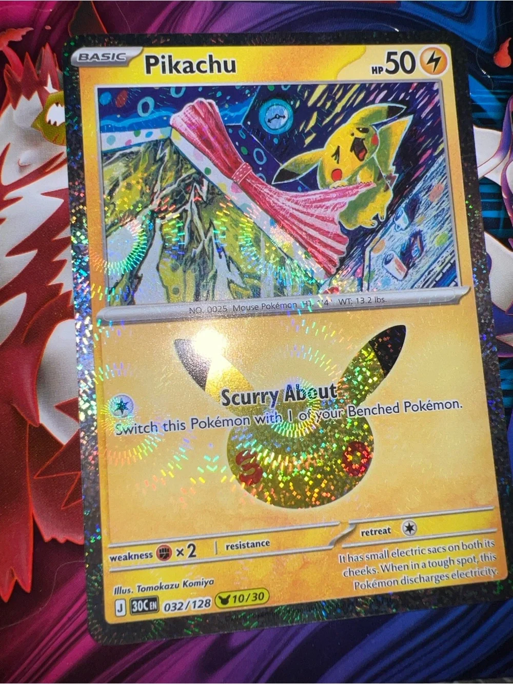 Pokemon Pikachu Holographic Trading Card - Yellow, Gold
